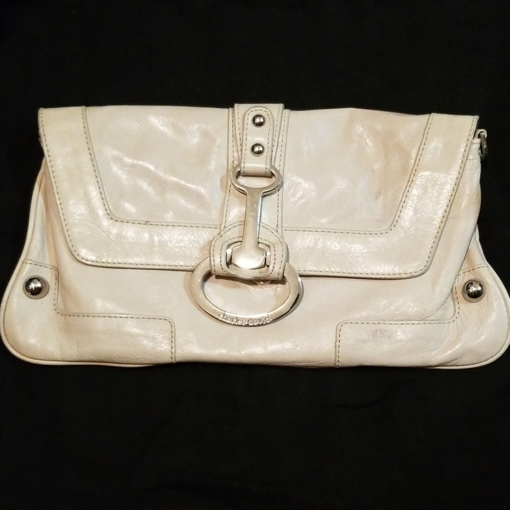 Cream leather clutch--Charles David